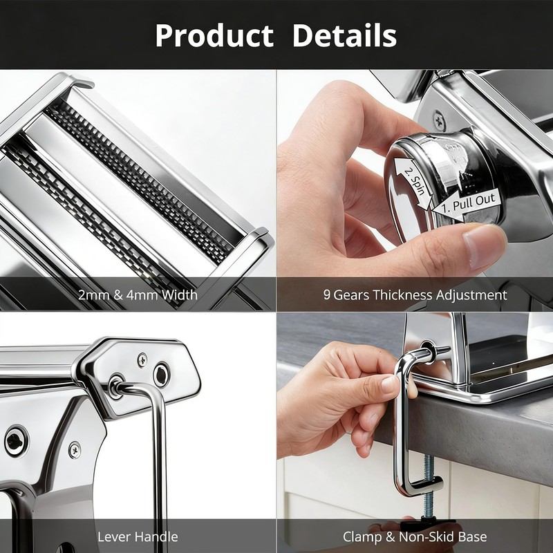 Pasta Maker, METLUCK Stainless Steel Pasta Machine Manual Roller Pasta
