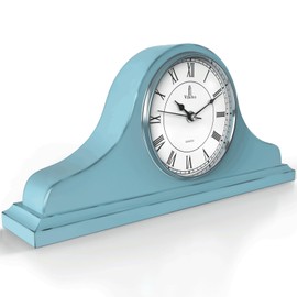 Mantel Clock Battery Operated - Wooden, Rustic Teal Mantle Clock for Living Room Decor Above Fireplace Mantel, Office, Shelf & Home Décor Gift 15x7.5 - Silent Wood Mantel Clock for Living Room Table