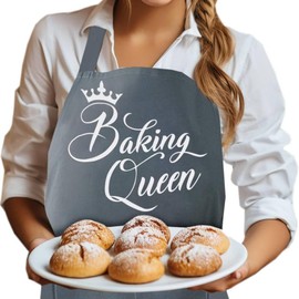 LINEN CLOSET® Baking Aprons for Women Baker Aprons for Men Funny Baking Gifts for Bakers Wife Husband Mother Daughter Kitchen Apron with Pockets- baking queen apron