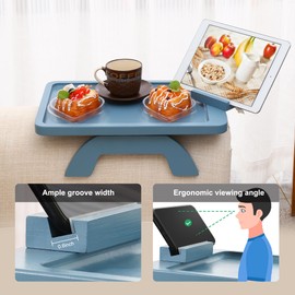 SINWNAT Couch Arm Tray, Bamboo Sofa Arm Clip on Tray Table,Sofa Armrest Tray with 360° Phone Holder,,Sofa Arm Table for Eating and Drinking Table