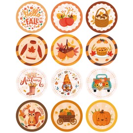 360Pcs Happy Fall Stickers, Hello Fall Autumn Pumpkin Maple Leaves Gnome Adhesive Decals Thanksgiving Stickers Round Fall Label Stickers for Envelope Seals Fall Thanksgiving Party Favors Decor
