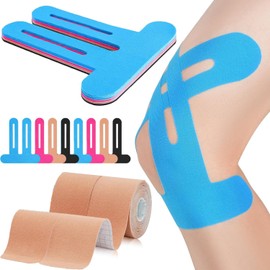 8 Uds Tape para Rodilla y 2 Rolls Cinta Respirable Deportiva, cinta kinesiologica precortada, Cinta Kinesiológica Precortada para Rodillas, Proporciona Apoyo para Músculos & Articulaciones, Multi