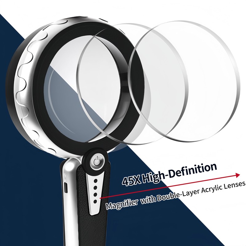 45X Magnifying Glass with Light, Rechargeable LED Magnifier for Reading
