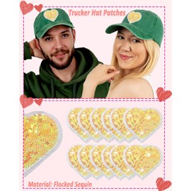 Paquete de 12 parches de corazón de lentejuelas amarillas, parches para planchar con corazón con purpurina para ropa, parches bordados con abalorio para ropa, mochila, chamarra de vaquero, sombrero,