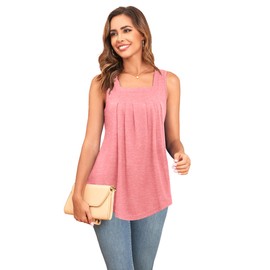 YuYukan Womens Square Neck Sleeveless Tank Tops Loose Fit Wide Strap Sleeveless Flowy Comfy Casual Summer, Coral,Large