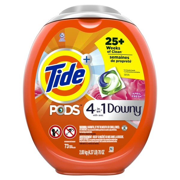 Tide PODS 4 in 1 with Downy, Laundry Detergent Soap PODS, April Fresh Scent, 73 Count, Packaging May Vary