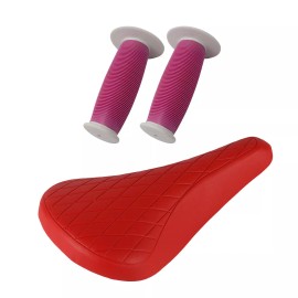 PRO+ Red Diamond Saddle & Pink/White Mushroom Grips BMX BIKE