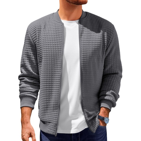 Runcati Mens Bomber Jacket Casual Lightweight Varsity Jackets Waffle Full