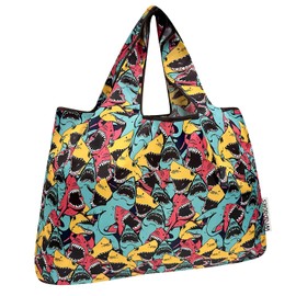 allydrew Large Foldable Tote Nylon Reusable Grocery Bags, Sharks