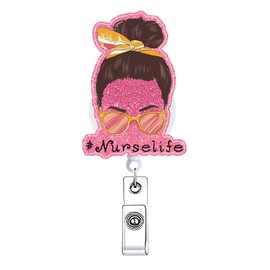 Funny Nurse Life Badge Reel Retractable for Nurse Women Pink CNA RN Nursing Healthcare Badge Holder Fun Office Student LPN Medical Assistant Badge Clip ID Card Accessories for Work