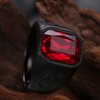Black Stainless Steel Red Crystal Signet Biker Ring (S)