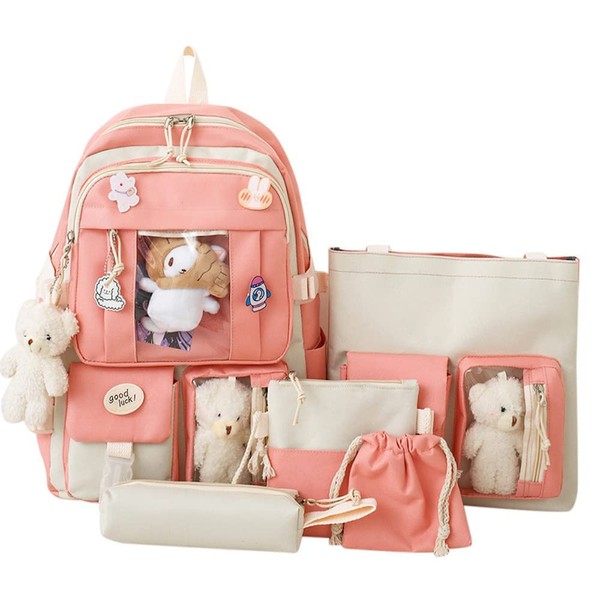 AONUOWE 5 pcs Cute Aesthetic Backpack Set for School Teens,