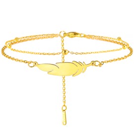 Dreamtimes Ankle Women's Anklet Colour Silver Feather Stainless Steel Double Anklet Beach Style Trendy Boho Anklet Jewellery Women's Accessories, M, Stainless Steel, Not applicable.