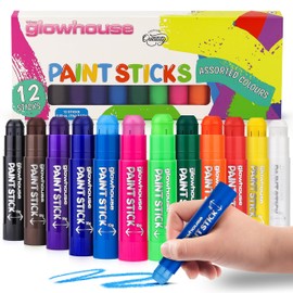 The Glowhouse Tempera Paint Sticks Classic Colours 12 Pack - Non-Toxic, Washable, No Mess, Multi-Colour Paint Sticks for Kids, Pack of 12, Perfect for Creative Art Projects