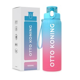 Otto Koning Drinking Bottle 1 Litre Sports Water Bottle with Wrist Strap Tritan Material, BPA Free & No Toxins, Water Bottle with Cleaning Brush, Leak-Proof, Ideal for Gym and Outdoor Sports