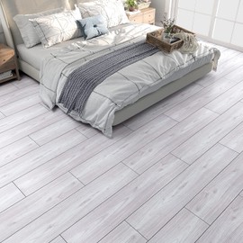 VEELIKE 12-Pack Coastal White Wood Peel and Stick Floor Tile Wood Look Vinyl Floor Tiles Waterproof Wood Vinyl Plank Flooring 6''x36'' Self Adhesive Floor Tile Stickers for Bedroom Bathroom Kitchen