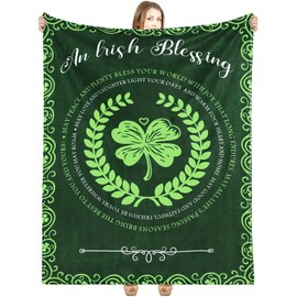 Buryeah Irish Blessing Throw Blanket Green Shamrock Soft Blanket for Irish Weddings, St. Patrick's Day 60 x 50 Inches