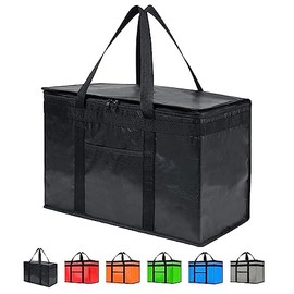 NZ home NZ Home PRO Durable Insulated Cooler Bag (42L, XXL, 1 pack) for Food Delivery & Grocery Shopping with Zippered Top, Black Commercial Grade