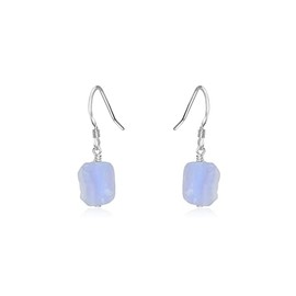 Blue Lace Agate Raw Nugget Earrings in Sterling Silver