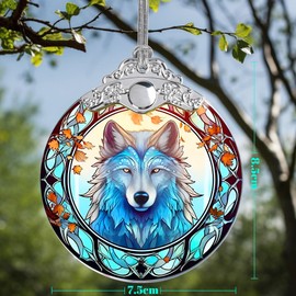 Jocidea Christmas Ornament, Wolf Christmas Decor, Wolf Ornaments for Christmas Tree, Stained Glass Ornament, Wolf Gifts, Holiday Decorations and Xmas Gifts Ideas