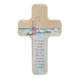 Kinderkreuz Guter Hirte aus Buche-Holz, vierfarbig bedruckt zum Aufhängen im Kinderzimmer - Geschenk zur Geburt oder Taufe oder einfach fürs Kinderzimmer