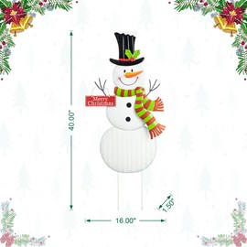 Glitzhome 40" H Christmas Snowman Garden Stake, Metal Santa Yard Sign or Wall Hanging Ornaments for Xmas Lawn Outside Winter Holiday Decor