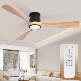 iTni 52inch Ceiling Fan with Lights,Wood Flush Mount Ceiling Fans with Remote Control,Dimmable Light,3 CCT,6 Speeds,Noiseless DC Motor,Ceiling Fan for Bedroom,Living Room,Office,Indoor,Natural Wood
