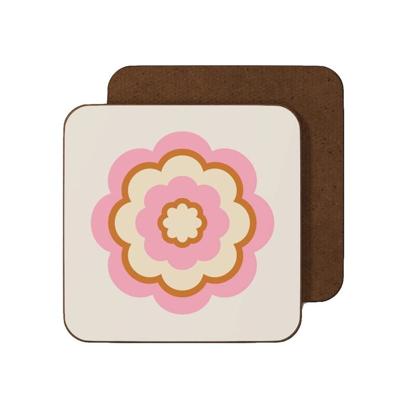 4 Coaster Set 60s 70s Retro Flowers