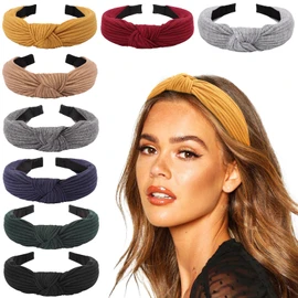 DRESHOW 8 Piezas Diademas de Pelo Anchas Diademas para Mujer Elástica Turbantes Diadema de Nudo Cintaas Diadema para Mujeres