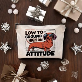 Dachshund Makeup Bag, Dachshund Gifts for Women Dachshund Lovers, Wiener Dog Gifts, Low to Ground High on Attitude Funny Dachshund Cosmetic Bag Toiletry Bag, Dachshund Mom Gifts