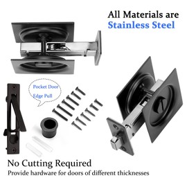 Dontay Pocket Door Privacy Lock and Pull, Stainless Steel 304 Contemporary Pocket Door Knob, Flush Door Handles, Privacy (Bed/Bath) Latch, 2-3/8" Backset, Sliding Barn Hardware (Matte Black, Square)