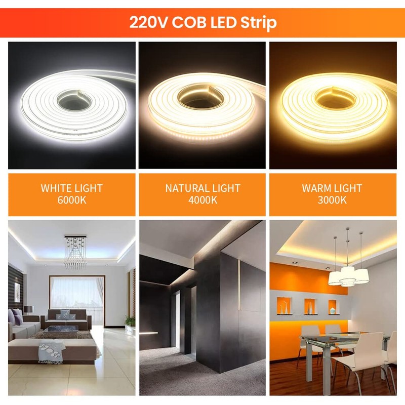 Xunata 230 V COB LED Strip with Switch, 360 LEDs/m