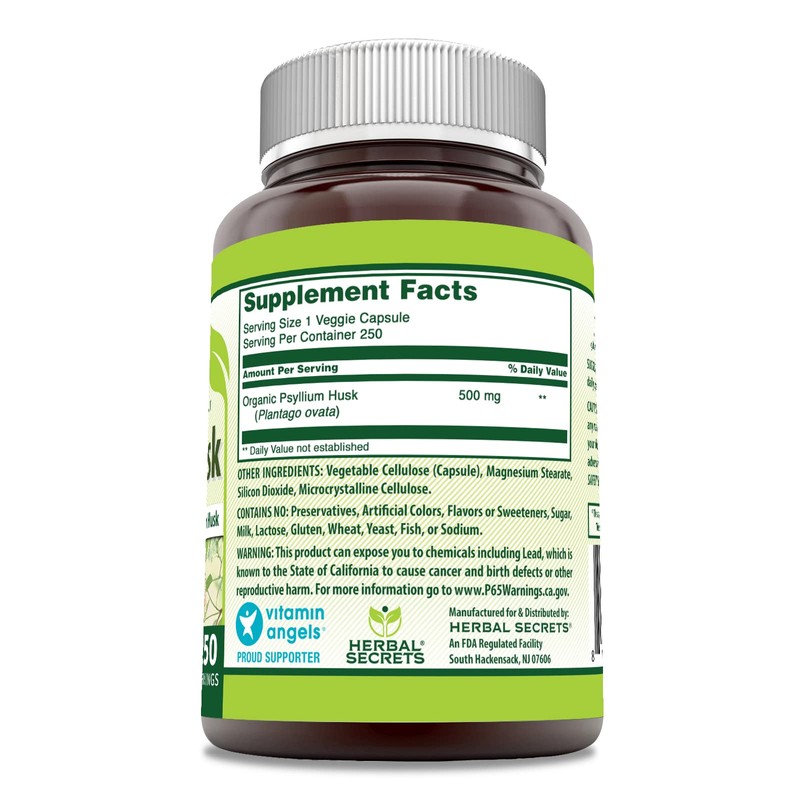 Herbal Secrets Psyllium Husk Supplement | 500 Mg | 250
