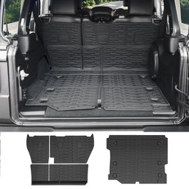 Qyebbk Cargo Liners for 2018-2025 Jeep Wrangler JL Unlimited 4X4 4 Door,Trunk Mat with Seat Back Cover Accessories All Weather Rear Cargo Mat Backrest Protector for JL/JLU Gas Type (Not for 4XE)