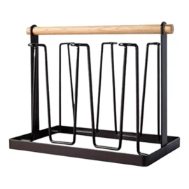 ComLeo Portavasos De Acero Con Asa De Madera Base Metálica