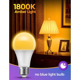 JandCase Sleep Light Bulb, Amber Light Bulbs for Sleep Therapy, Blue Light Blocking, 1800K Dim Light Bulbs 60W Equivalent, Mood Soothing Light, E26 A19 Warm Light Bulbs for Bedroom, Nursery, 2 Pack