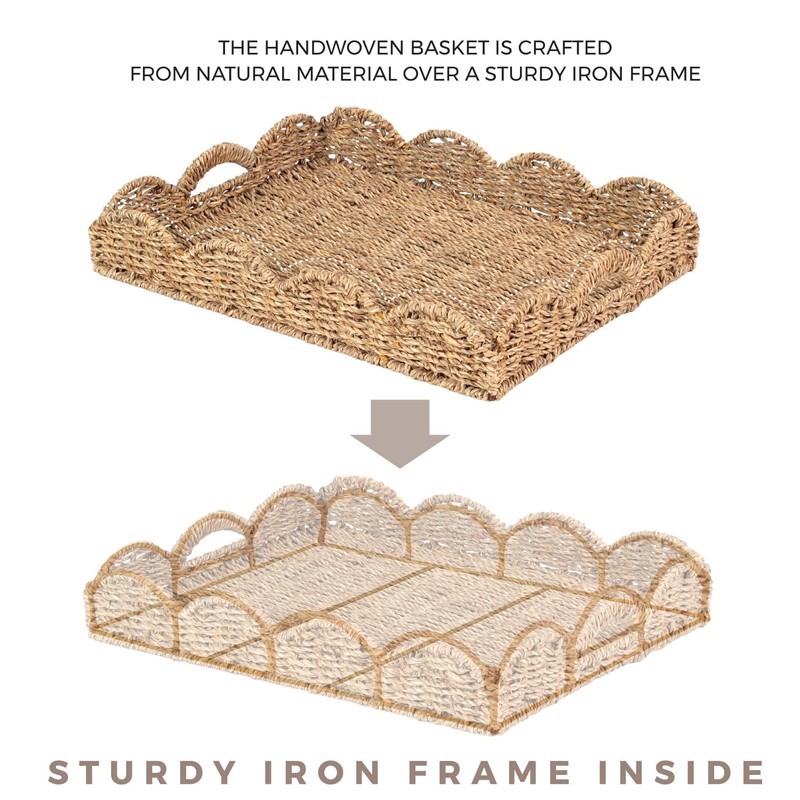 Scalloped Basket, Scalloped Tray, Seagrass Tray(17" x 13" x 3")