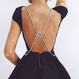 Jeweky Crystal Body Chain Rhinestones Back Necklace Silver Sparkly Body Jewelry Square Drop Back Necklace for Women and Girls