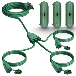 Banord 25FT Total (13FT Max End-to-End) Extension Cord with 1 to 3 Splitter - UL Listed, 16/3 SJTW Weatherproof, Indoor & Outdoor Use, Includes 3 Weatherproof Covers, Ideal for Holiday Lights