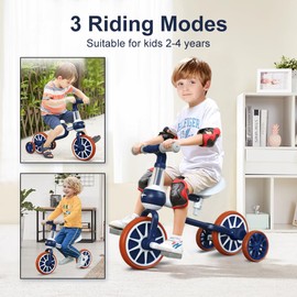 XIAPIA 3 in 1 Kids Tricycles Gift for 2-4 Years Old Boys Girls with Detachable Pedal and Training Wheels, Baby Balance Bike Trikes Riding Toys for Toddler