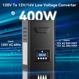 400W Low Voltage Landscape Transformer, 2 Independent Outputs, 120V AC to 12V/14V AC, Landscape Lighting Transformer with Timer and Photocell Sensor