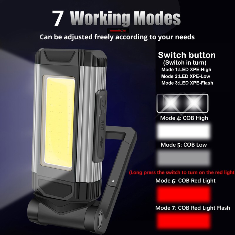 Folded Work Lights Aluminium Alloy USB Charging Magnetic COB Inspection