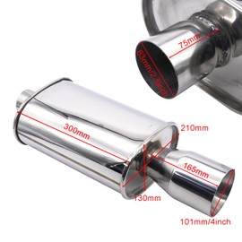 Vechkom Exhaust Muffler 2.5" (63MM) Inlet / 3" (73MM) Outlet Silver Stainless Steel Car Silencer 11.8 Inch (300MM) Oval Body Length / 21.3" (540MM) Overall Length