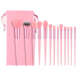 13 Pcs Professional Makeup Brushes Set with Velvet Pouch for Blusher Eyeshadow Foundation and More Complete Set for Perfect Makeup and Look (Pink)