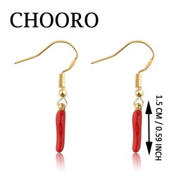 CHOORO Tiny Italian Horn Earrings Good Luck Charm Italian Jewelry Protection Jewelry (Italian Horn Red earrings-CA)