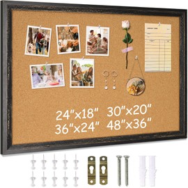 DOLLAR BOSS Large Cork Board for Wall - 48 X 36 Inches, Rustic Wooden Frame Large Bulletin Board, Decorative Hanging Pin Board for Office & Home Decor, Black