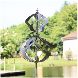 LimeHill Wind Spinner for Yard and Garden - Large Metal Windspinners for Outdoor Decorations (Silver Spherality)