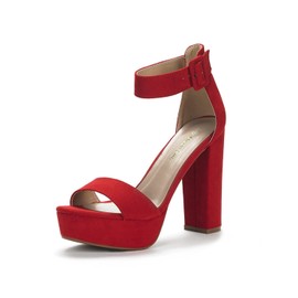 DREAM PAIRS Womens HI-LO High Heel Platform Pump Sandal Orinthia,Size 9,Red/Suede