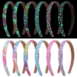 Glitter Rainbow Headbands for Girls Women Rainbow Alice Bands Glitter Hairbands,Star Unicorn Covered Sequin Headbands 1.5cm Wide Leather Hairbands Luminous Headbands for Girls Kids(6Pcs)
