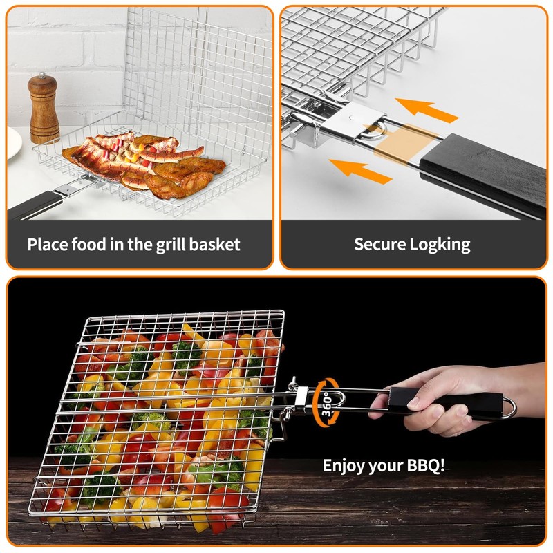 BBQ Fish Grill Basket for Outdoor Grill, Stainless Steel Vegetable